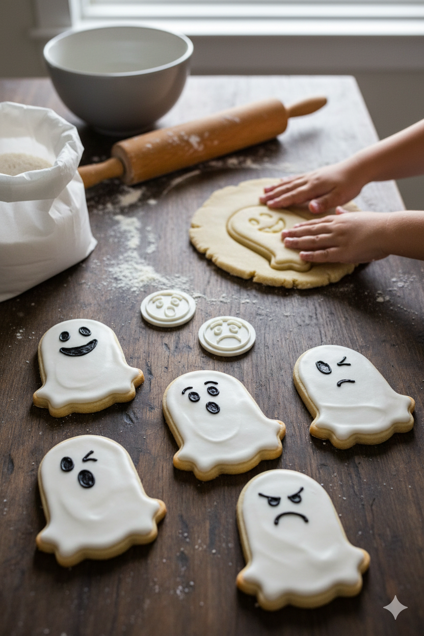 Expressive Ghost Cookie Cutter & Stamp Set - Create Unique Halloween Treats