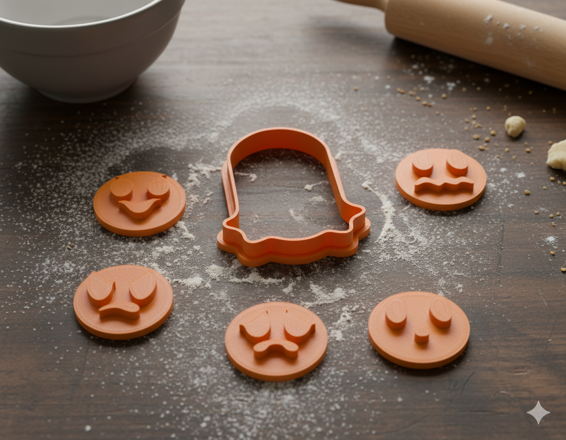 Expressive Ghost Cookie Cutter & Stamp Set - Create Unique Halloween Treats