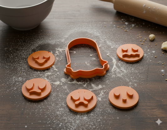 Expressive Ghost Cookie Cutter & Stamp Set - Create Unique Halloween Treats